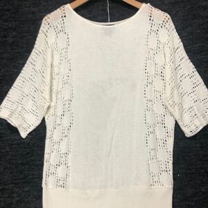 Bay Studio Knit‎ Top Crochet Trim Short Sleeve Lightweight Sweater Size Large